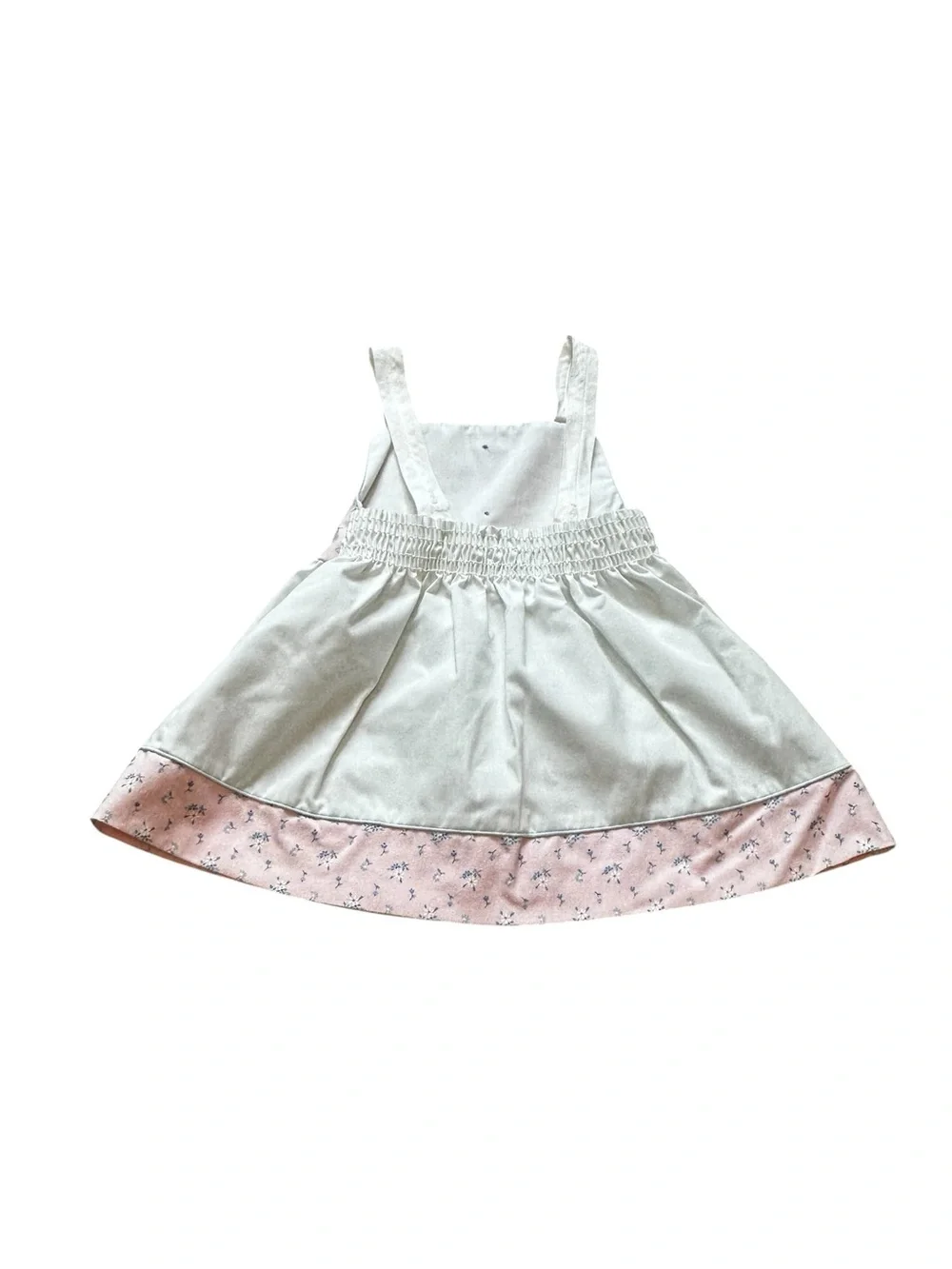 Vintage Girls Pink Floral Apron Dress Eyelet Trim Ribbons Cottagecore Prairie
